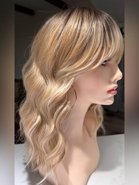 HAIR, 16” Wavy, Long Bangs, Ombre Brown to Blonde